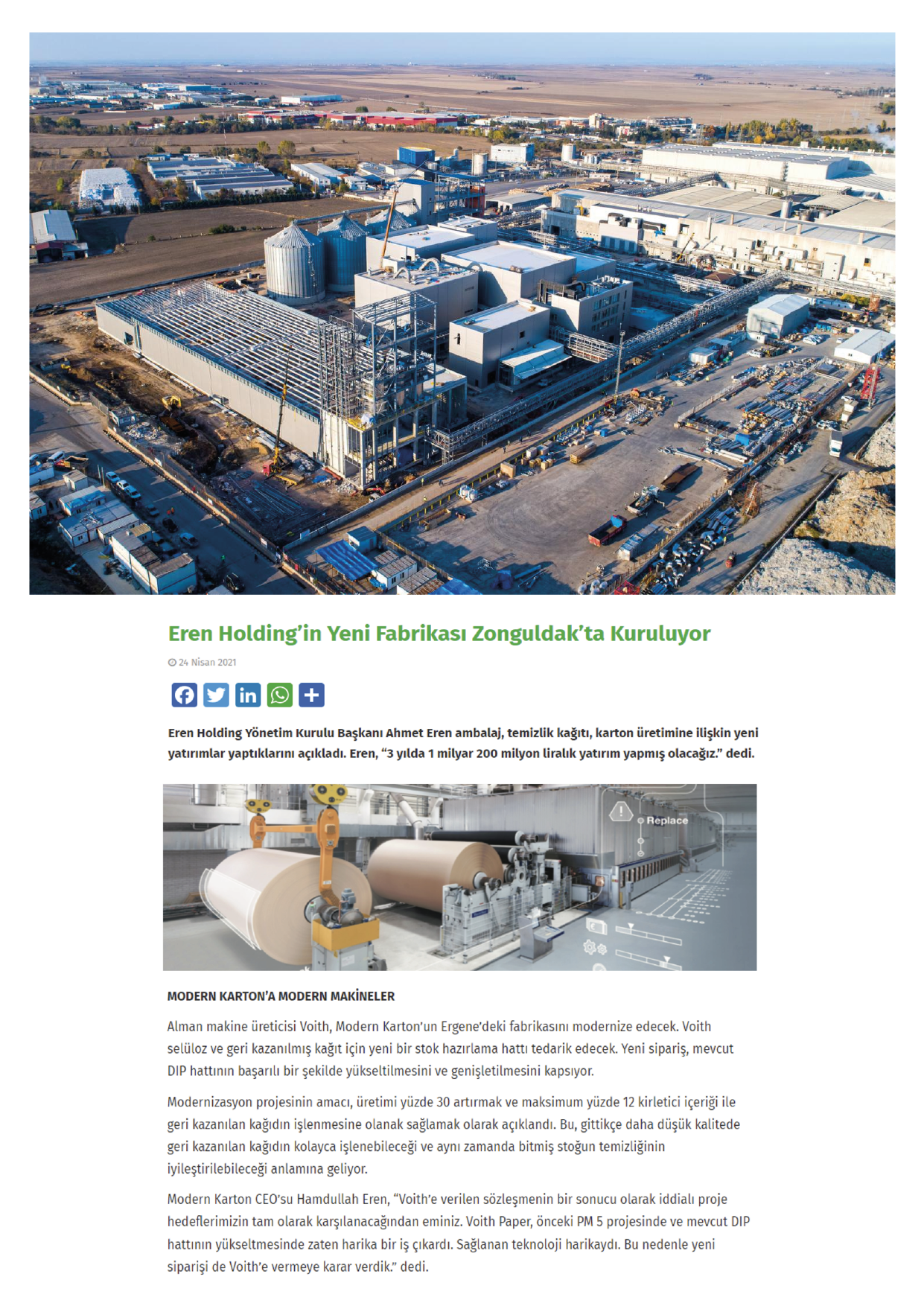 Modern Karton Nisasta Uretim Tesisi Insaati