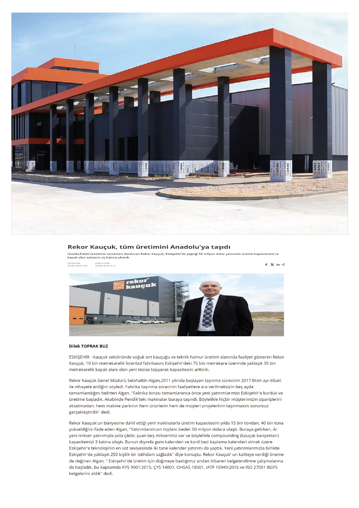 Rekor Kaucuk Yeni Yonetim Ve Uretim Binasi Insaati