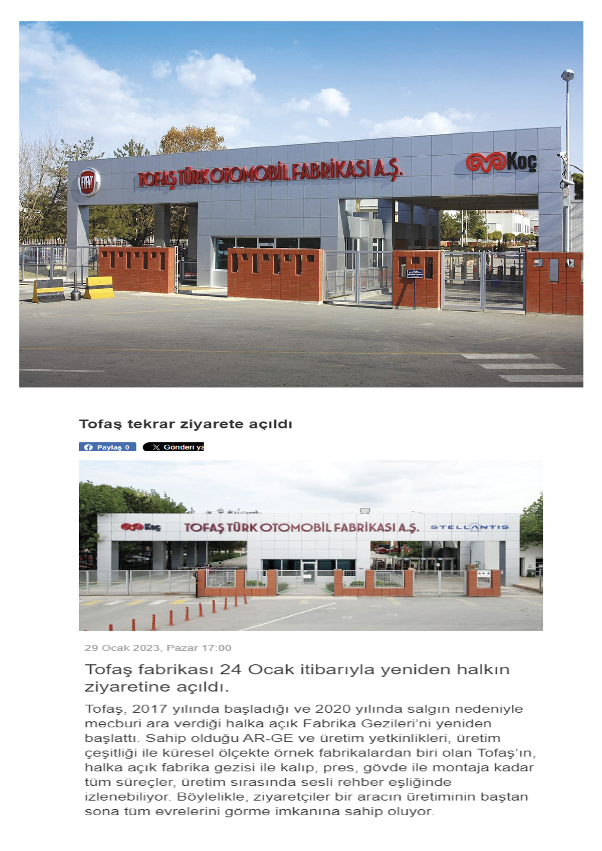 Tofas Ana Giris Kapisi Ve Kooperatif Alani Renevasyonu