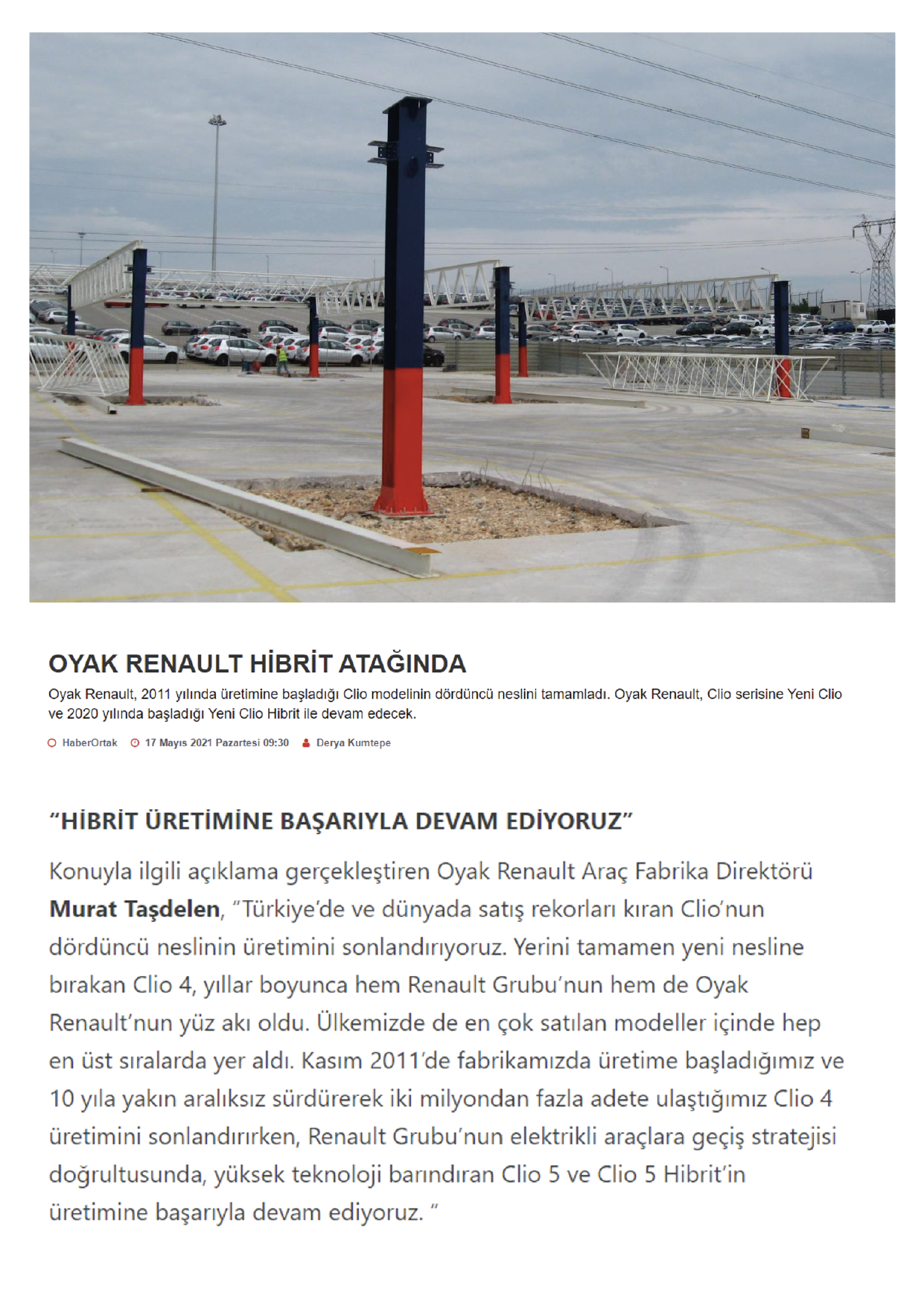 Oyak Renault Cat Bolgesi Elektrikli Arac Parki Insaat