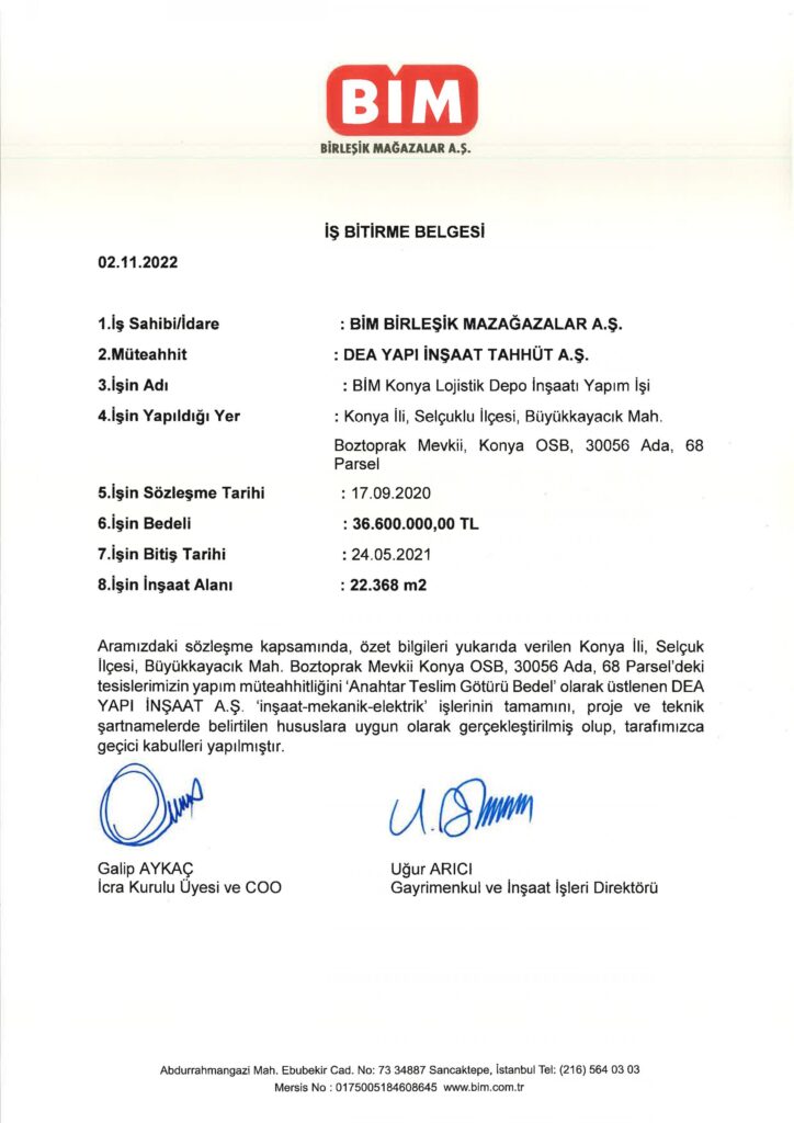 İş Bitirme Belgeleri