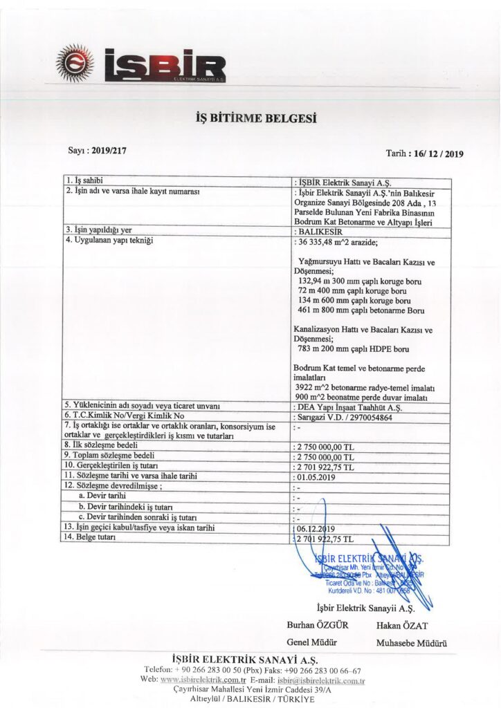 İş Bitirme Belgeleri