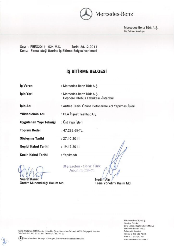 İş Bitirme Belgeleri