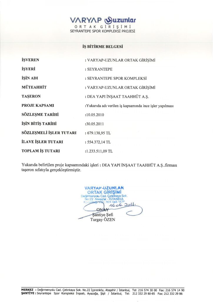 İş Bitirme Belgeleri