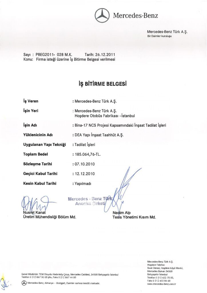 İş Bitirme Belgeleri