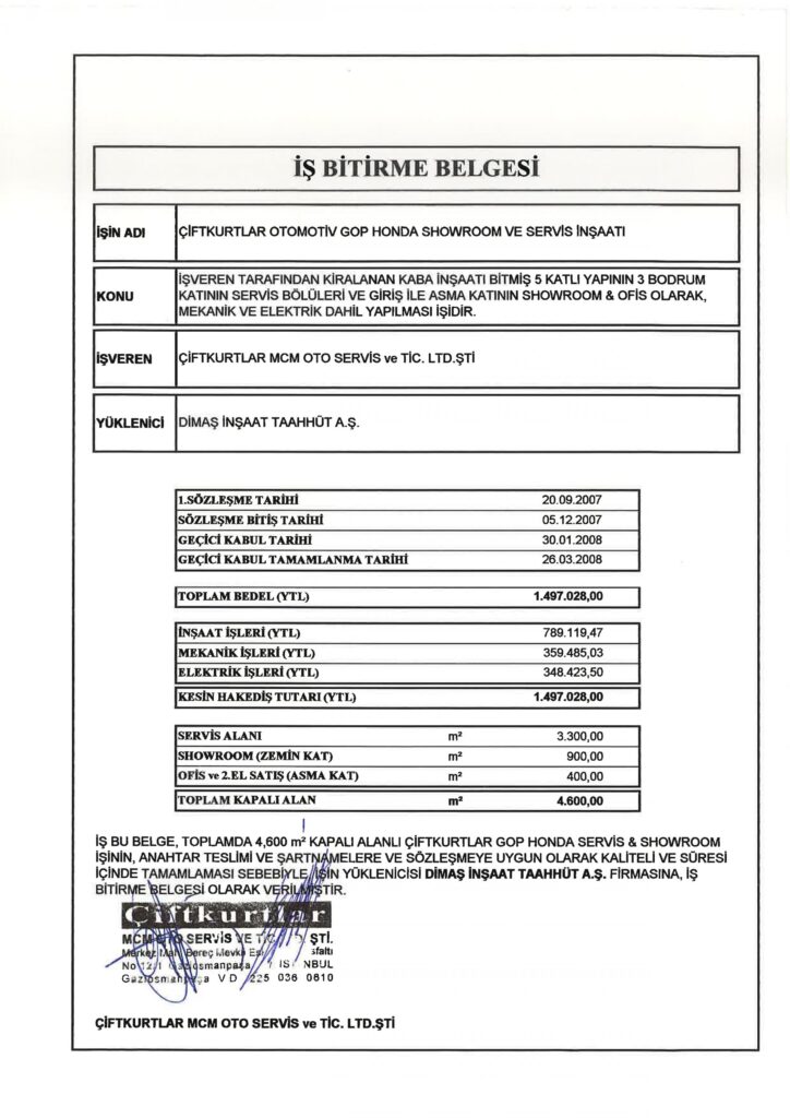 İş Bitirme Belgeleri