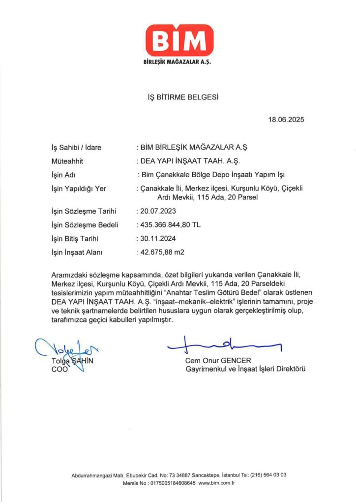 İş Bitirme Belgeleri